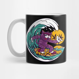 cat surfing, cat surfing, surfs up cat, cat on surfboard, cat riding waves, Mug